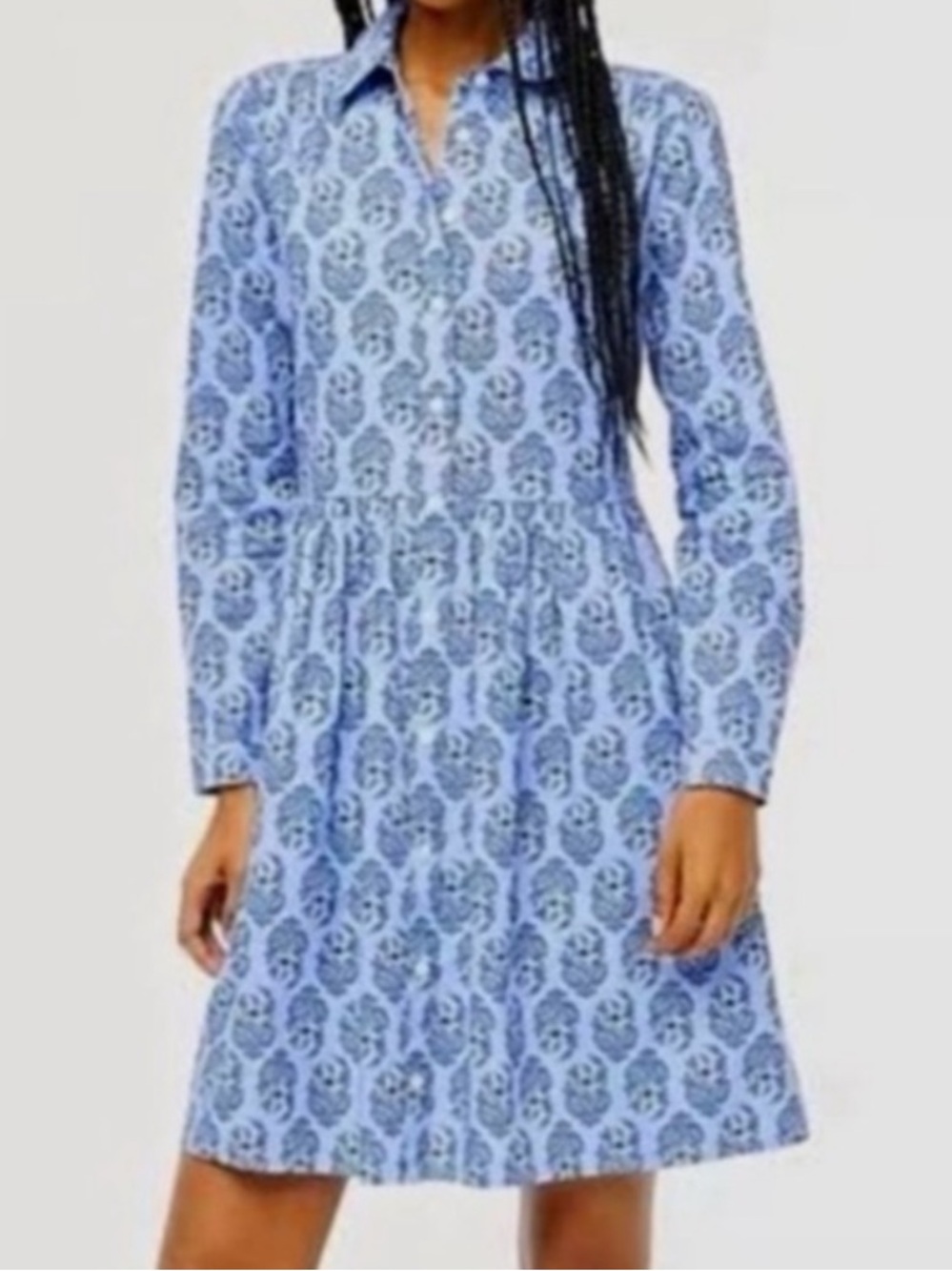 J. Crew Tucker-nut Blue Floral Paisley Babydoll Button-Front Mini Dress NWT
